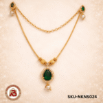 Gold-Tone Green Stone Pearl Drop Necklace Set with Earrings