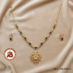 Traditional Gold-Tone Lakshmi Necklace Set with Green Stones
