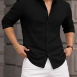 Black Satin Relaxed Fit Shirt for Men