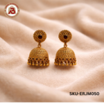 Traditional Gold-Tone Jhumka Earrings with Red Stone Studs