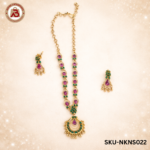 Traditional Ruby & Emerald Temple Jewelry Chain with Antique Gold Finish