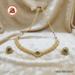 Antique Gold Temple Choker Necklace with Green Stone