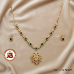 Traditional Gold-Tone Lakshmi Necklace Set with Green Stones