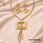Designer Gold-Tone Square Pendant Long Necklace Set
