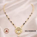 Elegant Floral Circle Pendant Mangalsutra with Black Beads