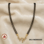 Double-line black beads mangalsutra chain with crystal-studded pendant with drop design.
