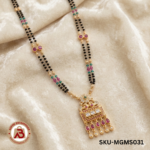 Designer Dual-Line Black Beads Mangalsutra with Temple-Inspired Pendant