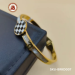 Gold-Toned Checkerboard Stylish Bangle Bracelet with Adjustable Fit for Women