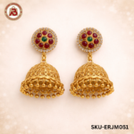 Temple Jhumka Earrings with Ruby & Green Stone