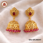 Traditional Gold-Tone Jhumka Earrings with Red Stones